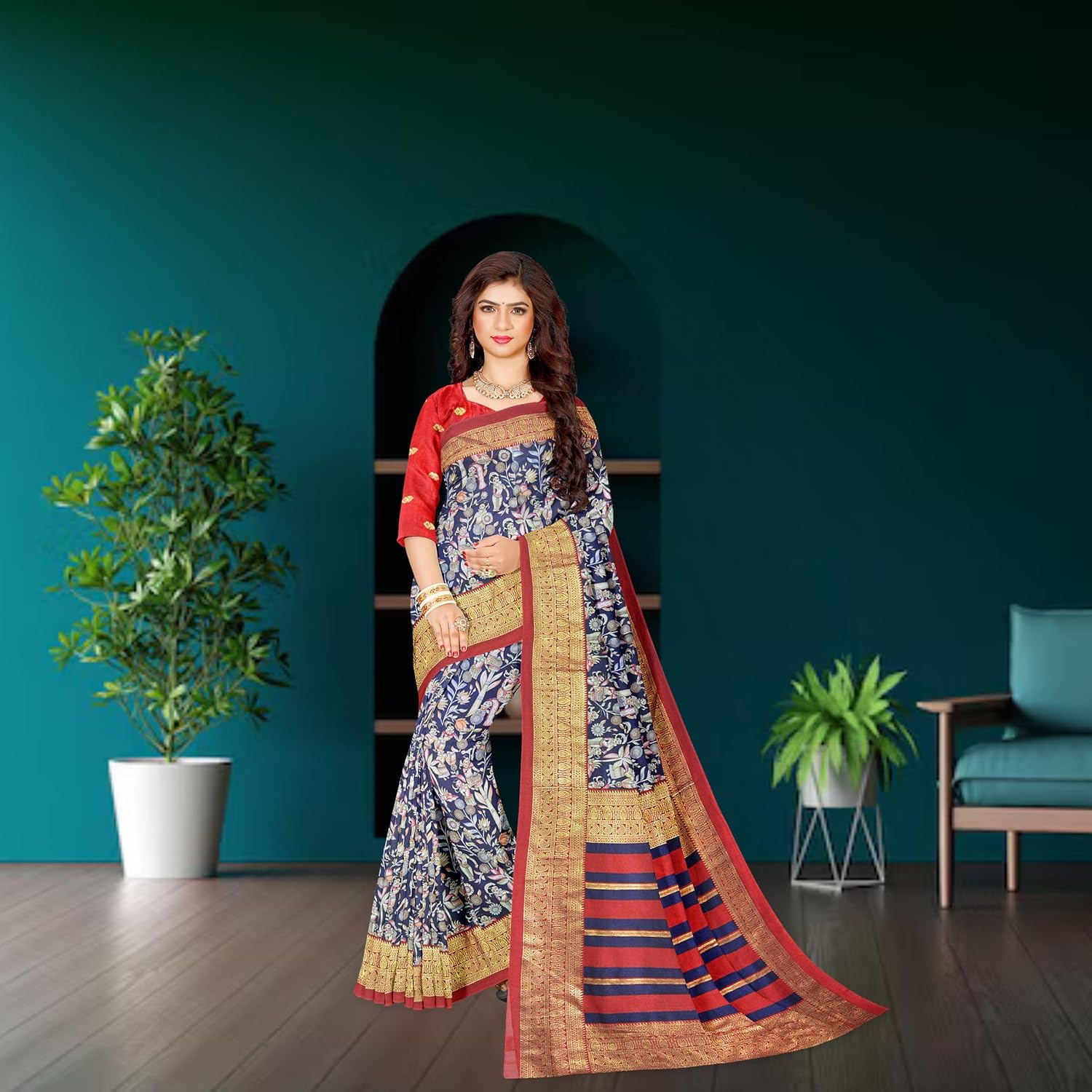 Hira Silk Printed Saree for Women, Cotton Silk Saree/Sari with Unstitched Blouse Piece