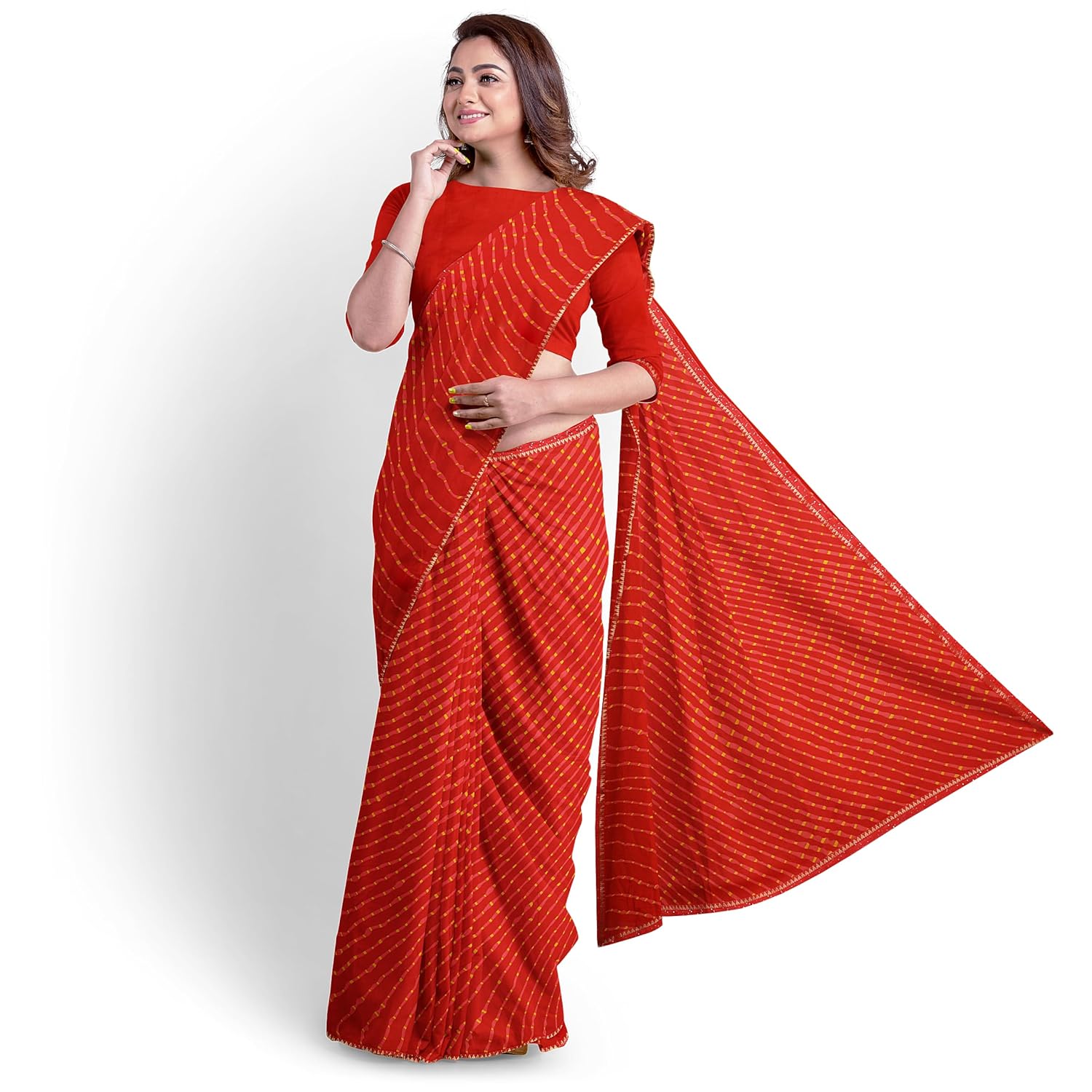 Hira Silk Women's Printed Chiffon Saree, Saree/Sari with Unstitched Blouse Piece for Women, Red