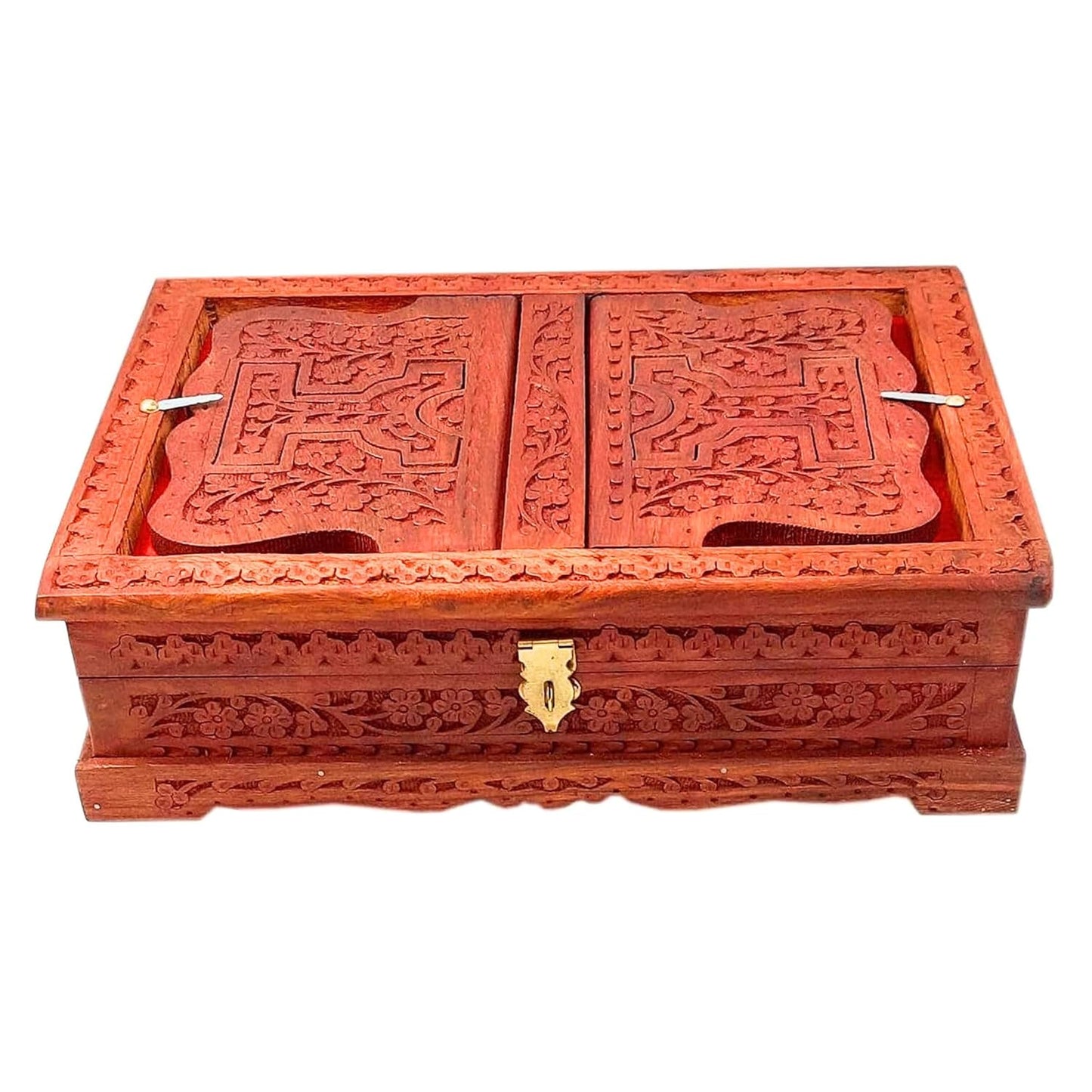 Santarms Wooden Quran Shareef Geeta Quran Box Brown Holy Book Rahel Decor Stand for Reading Quran Guru Granth Sahib Rehal Box| Storage| Holder| Reader| Stand