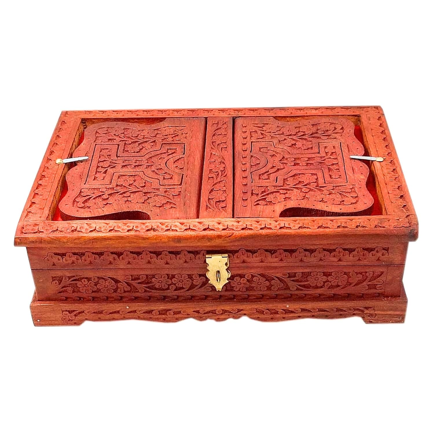 Santarms Wooden Quran Shareef Geeta Quran Box Brown Holy Book Rahel Decor Stand for Reading Quran Guru Granth Sahib Rehal Box| Storage| Holder| Reader| Stand
