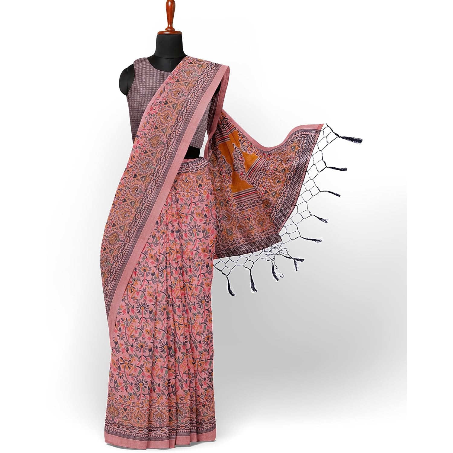 Hira Silk Kalamkari Saree with Unstitched Blouse Piece, Kumkum Box, Sindur for Women