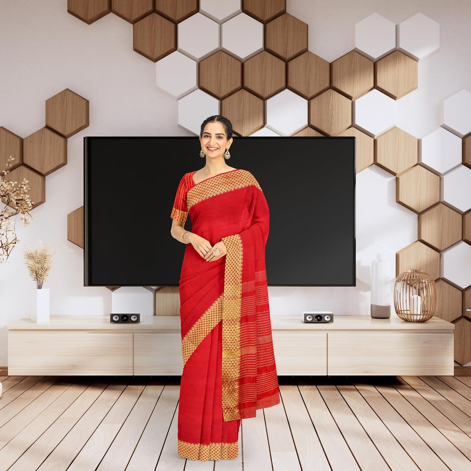 Hira Silk Kanjivaram Saree with Unstitched Blouse, Kumkum Box and Sindur, Banarasi Silk Sari for Women