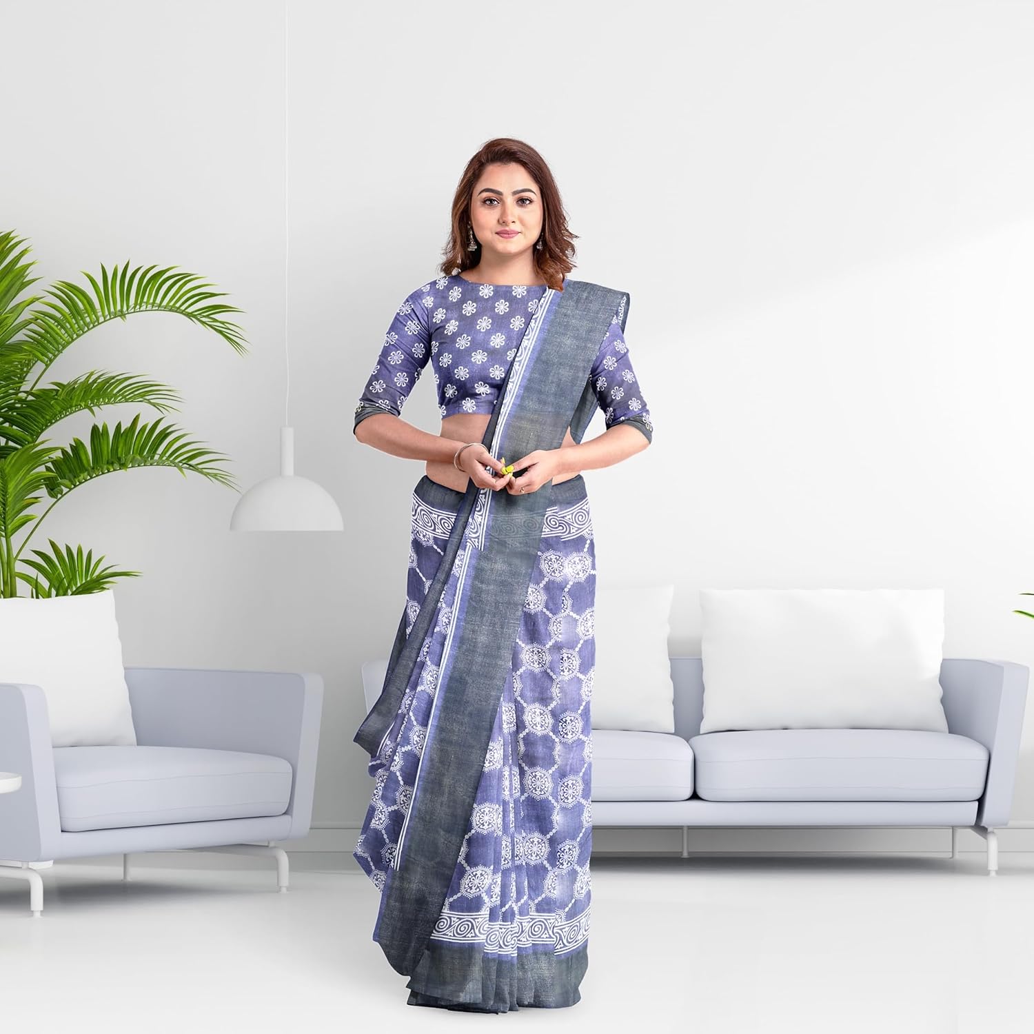 Hira Silk Cotton Saree for Women, Printed Sari with Unstitched Blouse Piece - Pack of 2