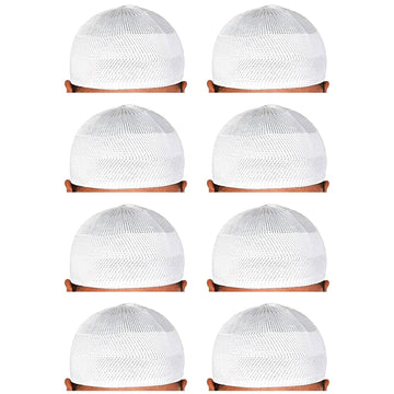 santarms Islamic Prayer Kufi Muslim Cap for Men or boy namaz topi for namaz (8 Cap) White