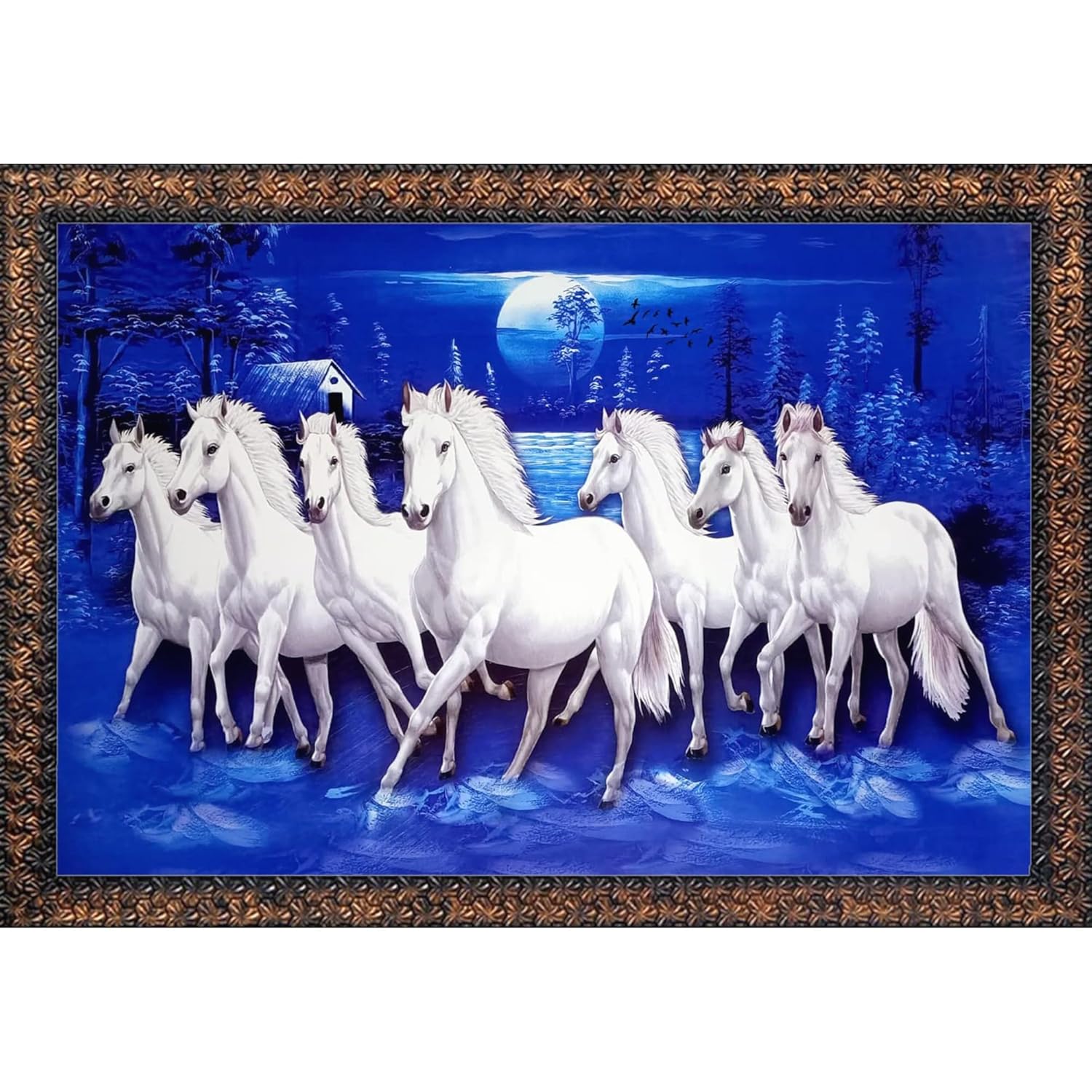santarms Running Horses Painting Horse Art Vastu Wall Painting for Living Room, Bedroom, Office, Hotels, Drawing Room
