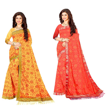 Hira Silk Saree for Women, Printed Silk Saree/Sari with Unstitched Blouse Piece - Pack of 2