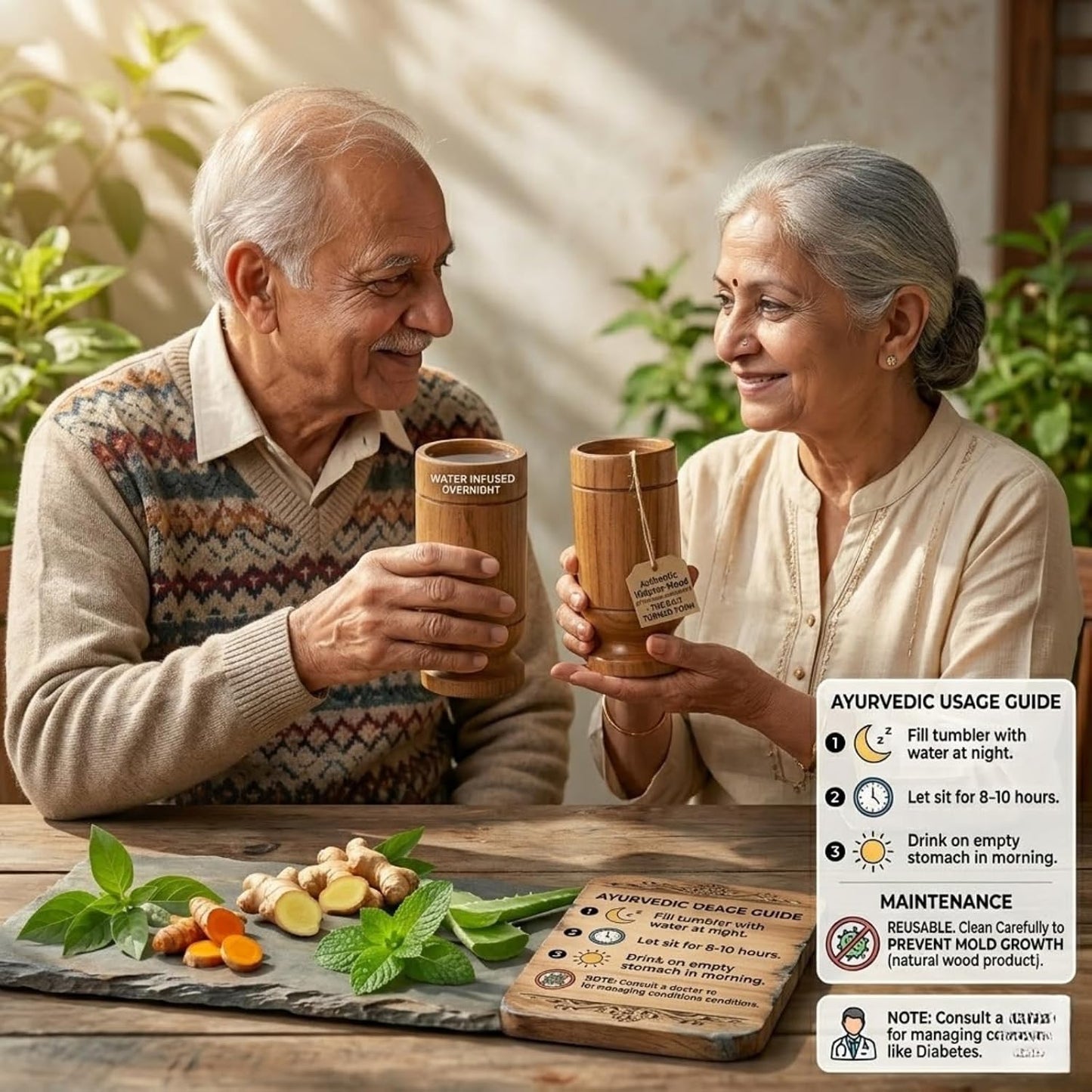 Santarms Wooden Herbal Glass for Healthy Life Organic Ayurvedic Water Cup for Digestion Liver Detox and Heart Health