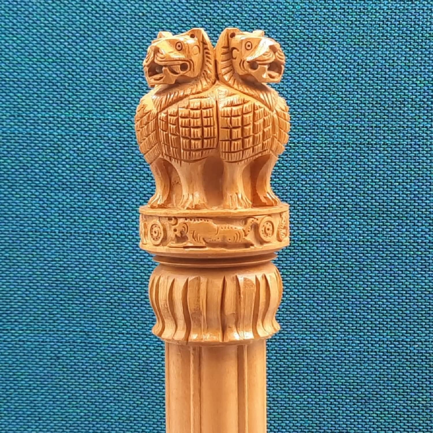 santarms Wooden Ashok Pillar for Office Table, Ashoka Stambh for Home Decorative Showpiece (1, 3 Inch)