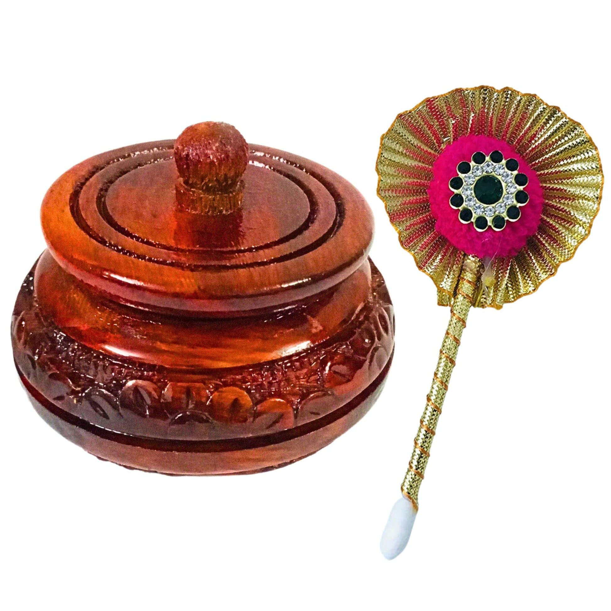 santarms Fancy Sindoor Box for Gift with Tilak Stick | Pooja Articles Gift Item sindur dani Golden Dibbi | Wooden kumkum Box (2)
