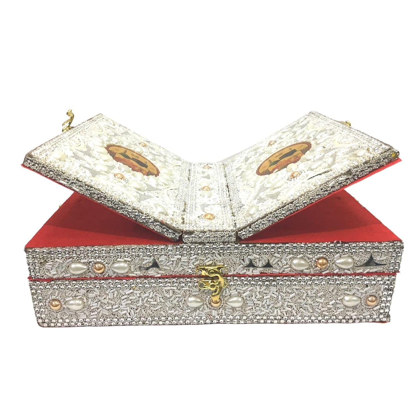 santarms Handmade Holy Quran Box with Rehal Stand for Reading Holy Quran Sharif Pak, Perfect for Wedding Gift