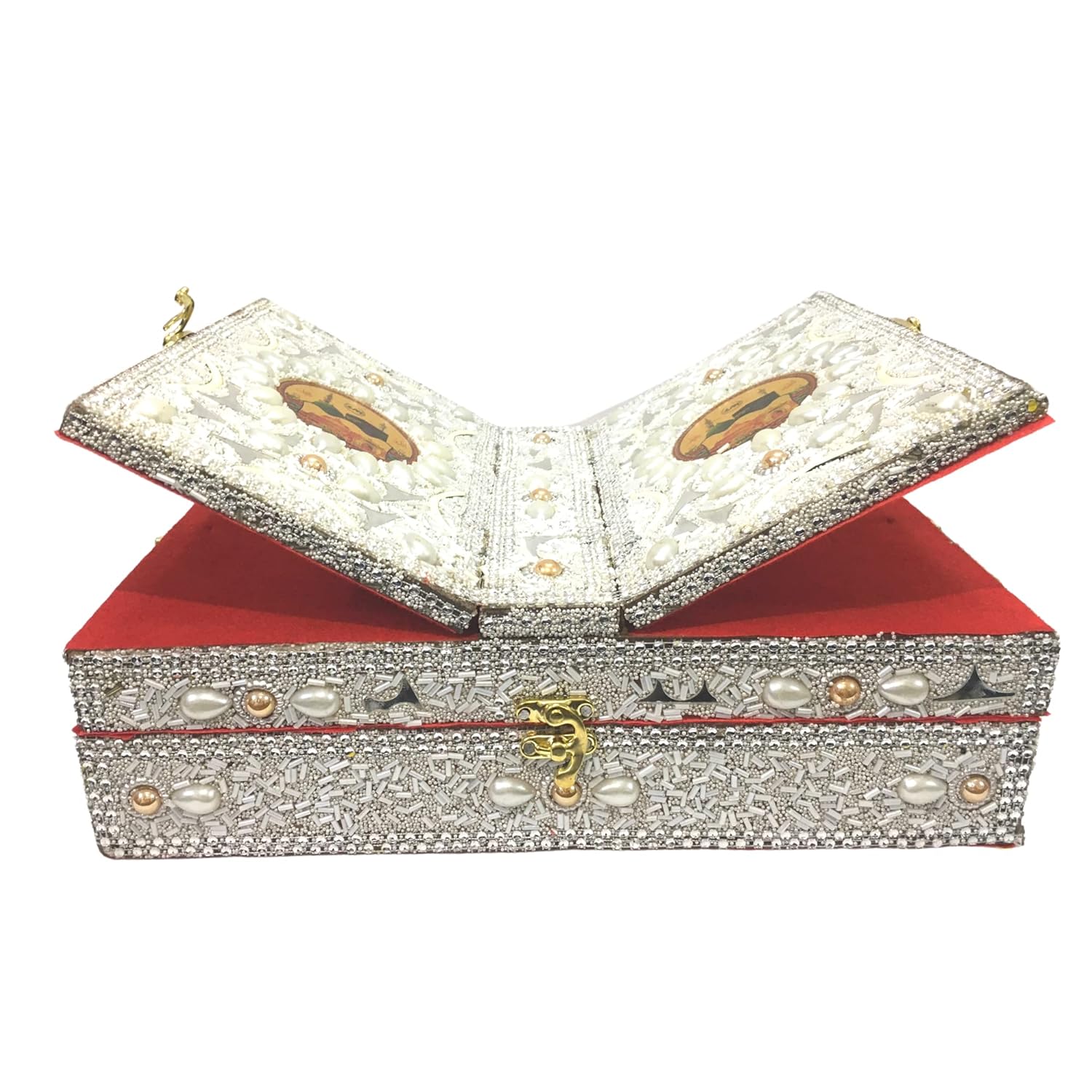 santarms Handmade Holy Quran Box with Rehal Stand for Reading Holy Quran Sharif Pak, Perfect for Wedding Gift