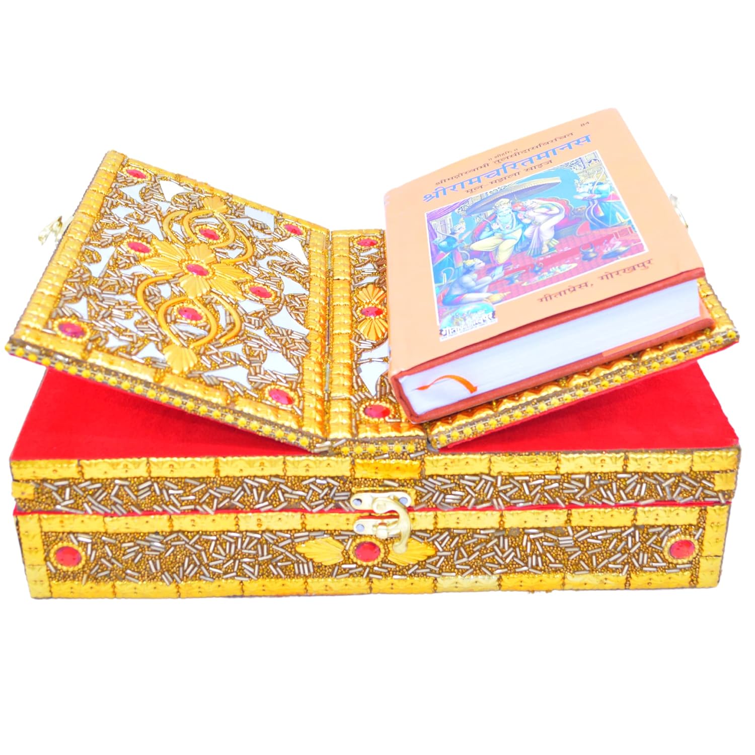 Santarms Wooden for Reading - ramcharitmanas Box Stand Fordable bhagwat Geeta Stand Box | Book Stand Pooja ramcharitmanas Ramayan Holder Gita Ramayanam Book with Stand ramcharitmanas Box