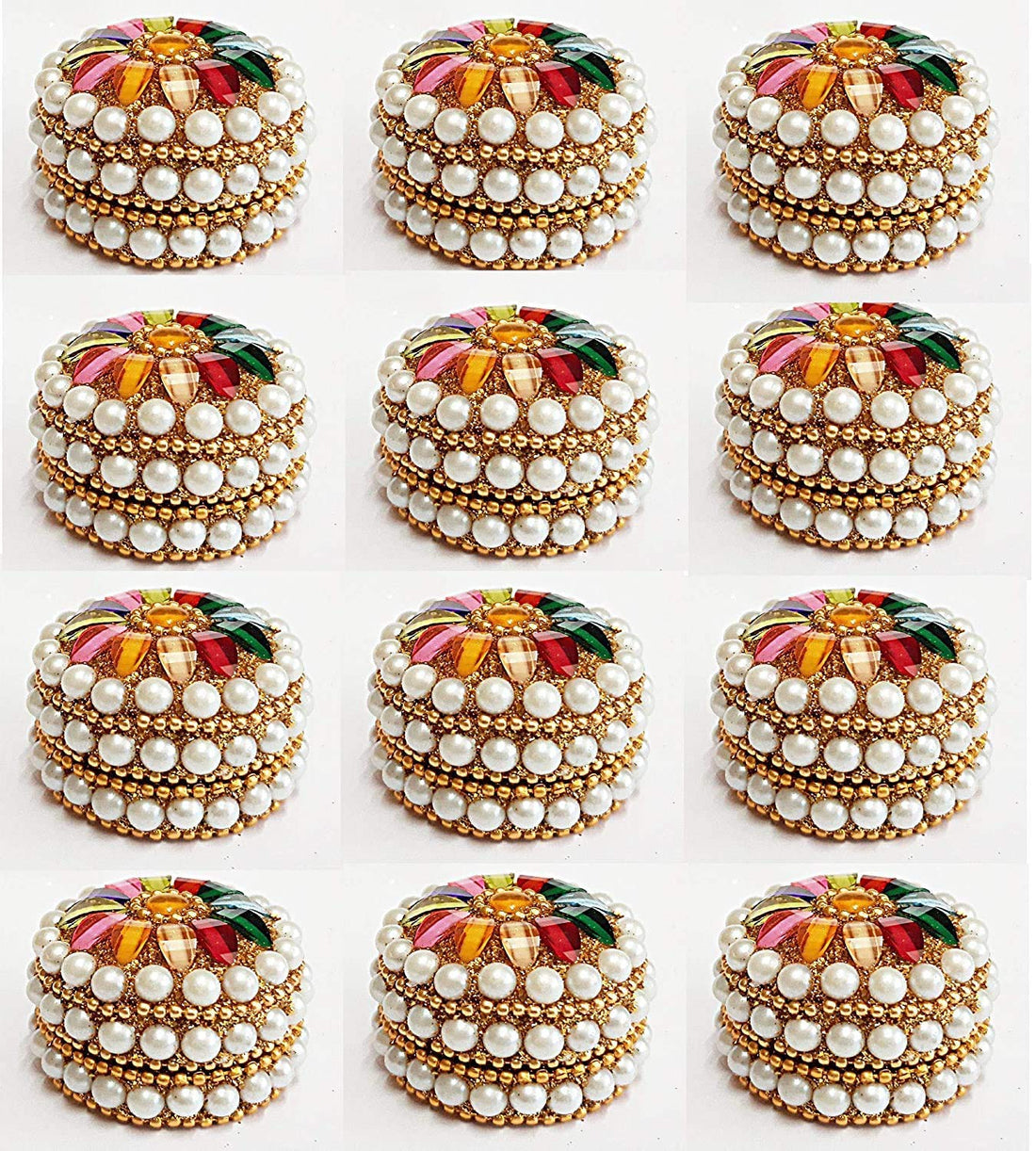 RUKMINI Aluminum Round Kumkum/Sindur Box for Women (Gold, Xs, 2.5 X 4.5X 4.5 Cm) - Pack of 12