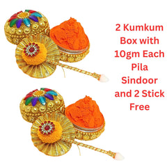 Santarms Aluminium Kumkum Box with Free 10gm Each Pila Sindoor and Sticks
