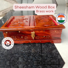 santarms Wooden Handmade Book Box, Holy Book Reader for Home Decor (Brass work) Sheesham Wood, Super Shiny Polished, 1 pcs