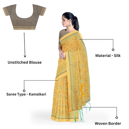 Hira Silk Kalamkari Saree with Unstitched Blouse Piece for Women - Pack of 2