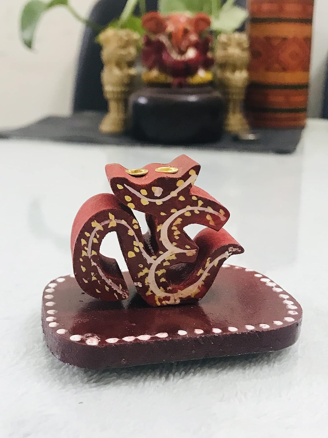 Santarms Elegant Om Agarbatti Stand Handcrafted Wooden Incense Stick Holder Perfect Pooja Accessory for Home Mandir Décor Traditional and Stylish Design for Spiritual Ambiance Home & Office
