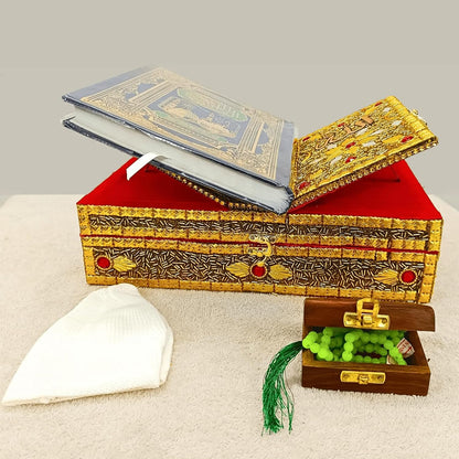 Santarms Wooden Holy Quran Pak Sharif Rehal Book Stand with Box Rihal for Kuran Shrif, Eid Gift, Inlay Work, Free (1 NAMAZ Cap + 1 Tasbih) Combo Pack