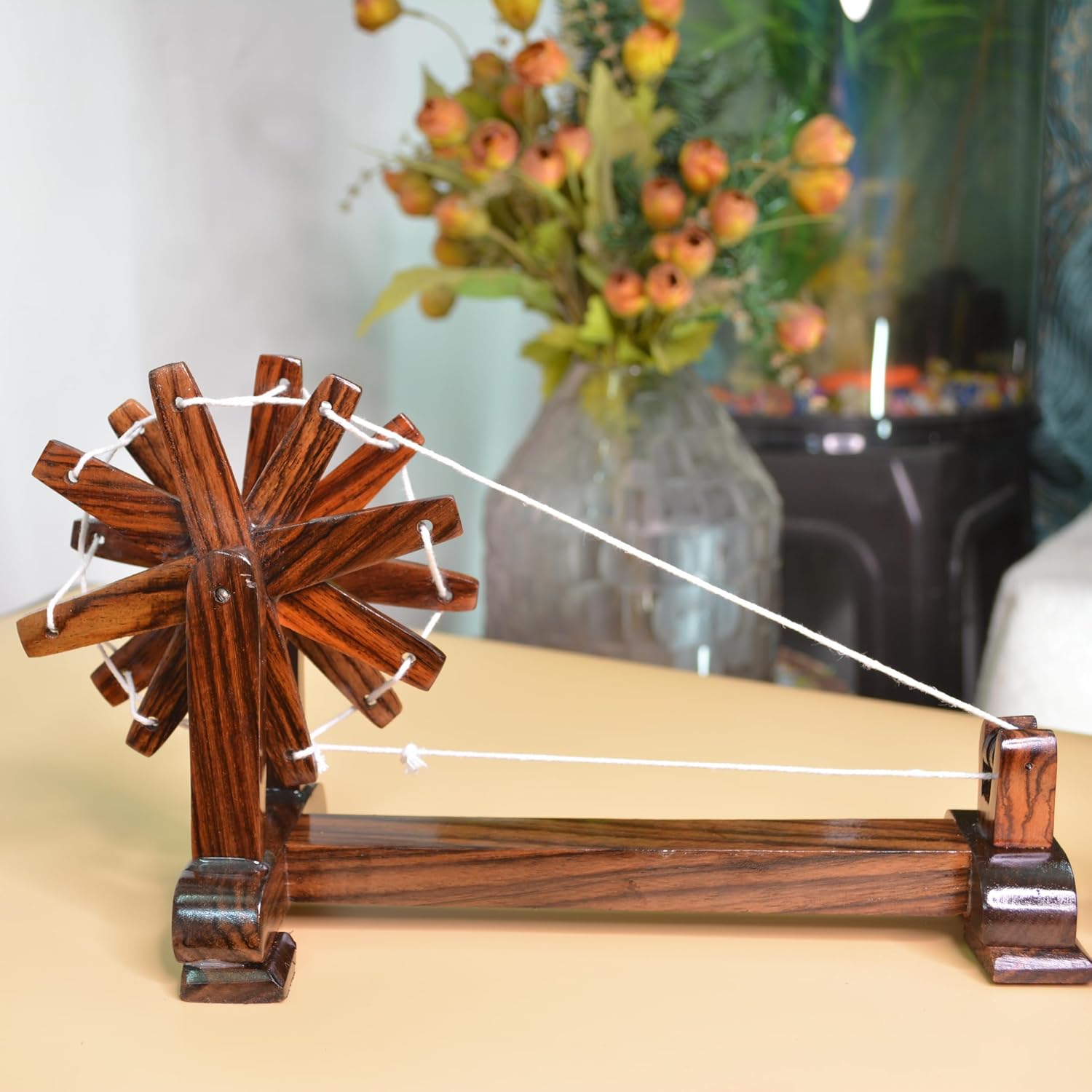 santarms Rosewood Gandhiji Charkha - Wooden Handmade Khadi Charkha, Pack of 1, Home Decor, 8 inch