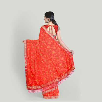 Hira Silk Saree for Women, Printed Silk Saree/Sari with Unstitched Blouse Piece, Kumkum Box and Red Sindoor