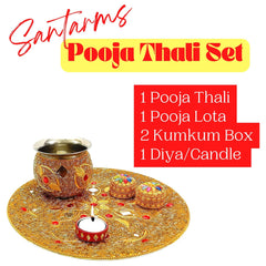 Santarms Pooja Thali with Kalash, Kumkum Boxes and Diya for Pooja Decoration