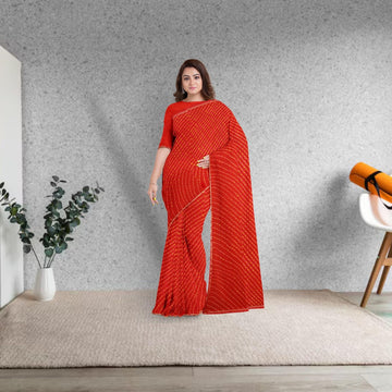 Hira Silk Women's Printed Chiffon Saree, Saree/Sari with Unstitched Blouse Piece for Women, Red