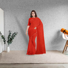 Hira Silk Women's Printed Chiffon Saree, Saree/Sari with Unstitched Blouse Piece for Women, Red