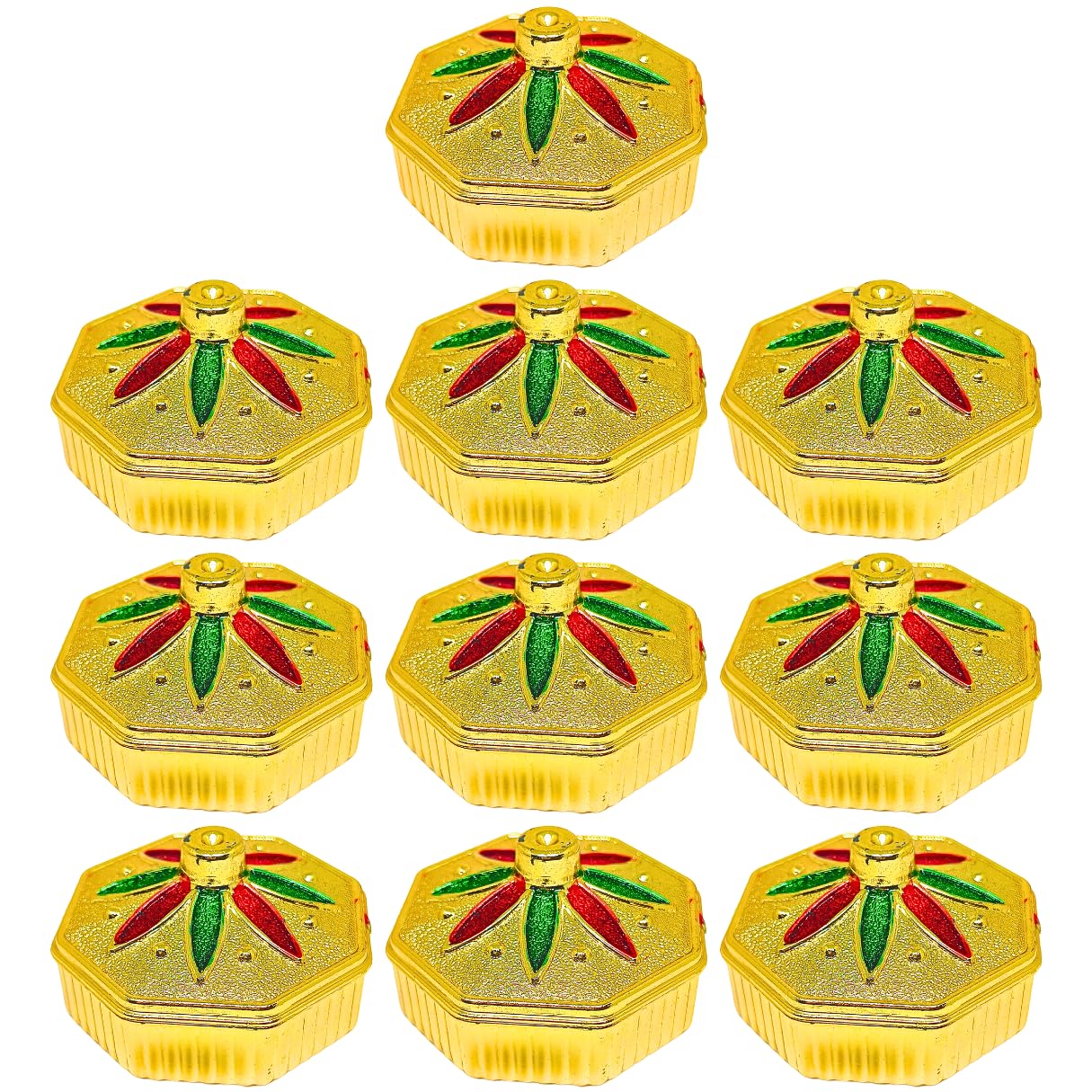 santarms Kumkum Box Set - 10 Small Containers for Roli, Chawal, Sindoor Powder, Pooja Items - Ideal for Indian Rituals