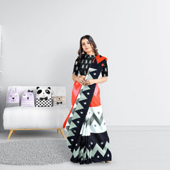 Hira Silk Cotton Saree with Unstitched Blouse Piece, Kumkum Box and Sindur for Women - Combo Pack