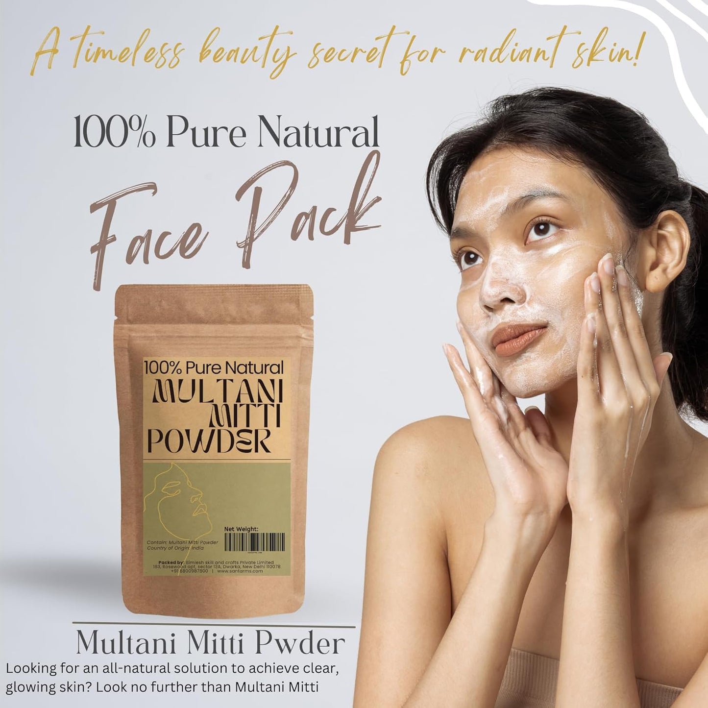 Santarms Natural Multani Mitti Powder 500gm | Pure Fuller's Earth Face Pack For Glowing Skin Improves Tone Free From Harsh Chemicals Suitable Radiant & Naturally Nourishing Hair Packs