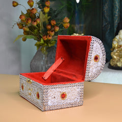 santarms Wooden Jewellery Box with Lock, White Vanity with Beads Work Craft, Handmade Shringar Box for Women, Wedding, Dulhan, Valentine Gift, Makeup Storage Box - Pack of 1