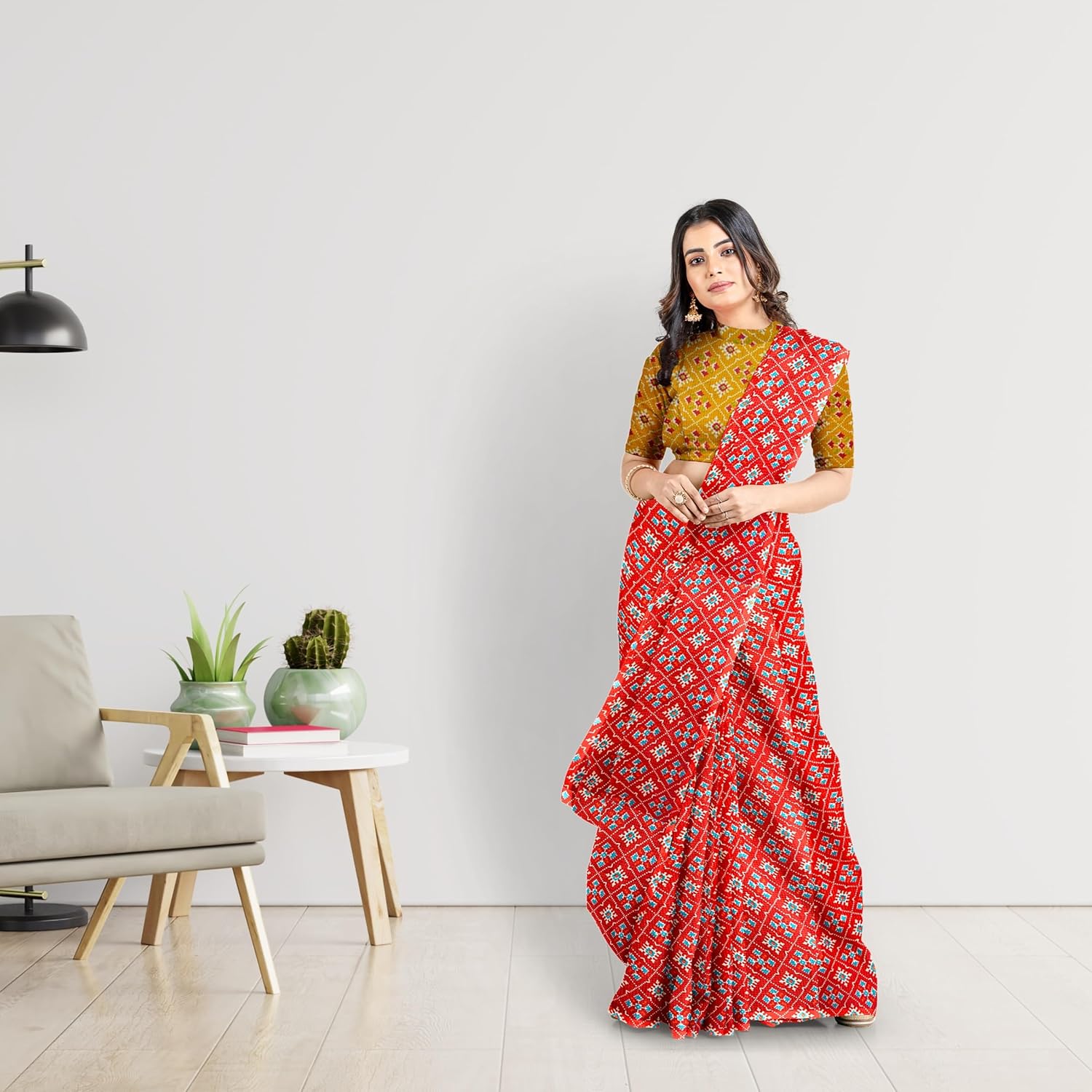 Hira Silk Printed Saree for Women, Tussar Silk Saree/Sari with Unstitched Blouse Piece, Kumkum Box and Red Sindoor