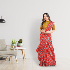Hira Silk Printed Saree for Women, Tussar Silk Saree/Sari with Unstitched Blouse Piece, Kumkum Box and Red Sindoor