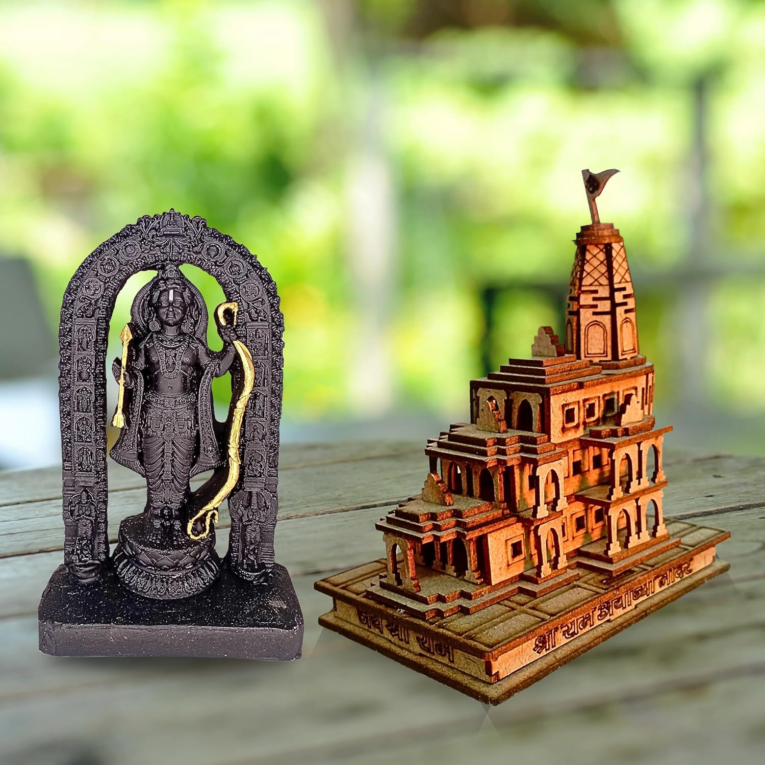 santarms Ayodhya Ram Mandir Model with Ram Lall Idol Wood Mandir Religious of Shree Ram Janambhumi Design Decorative Wooden Temple for Home, Office Décor Gift Item