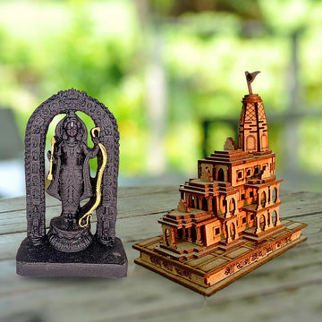santarms Ayodhya Ram Mandir Model with Ram Lall Idol Wood Mandir Religious of Shree Ram Janambhumi Design Decorative Wooden Temple for Home, Office Décor Gift Item