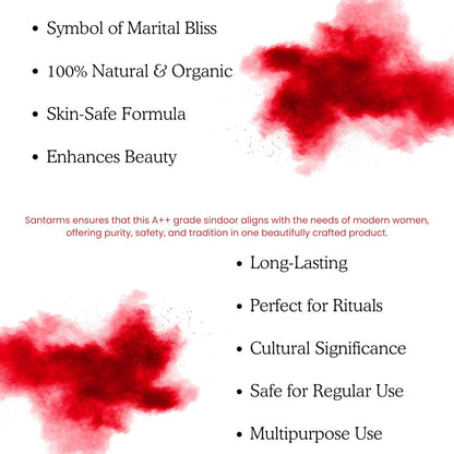 Santarms A++ Natural Organic Sindoor, Red Sindoor Kumkum Powder Box for Women Suhaag Sindur Daily Use, Weddings, and Pooja Skin-Safe, Chemical-Free, Long-Lasting (Large, 50, gram)