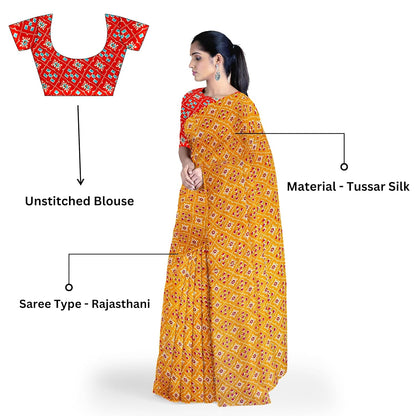 Hira Silk Printed Tussar Silk Saree for Women, Saree with Unstitched Blouse Piece for Women - Pack of 2