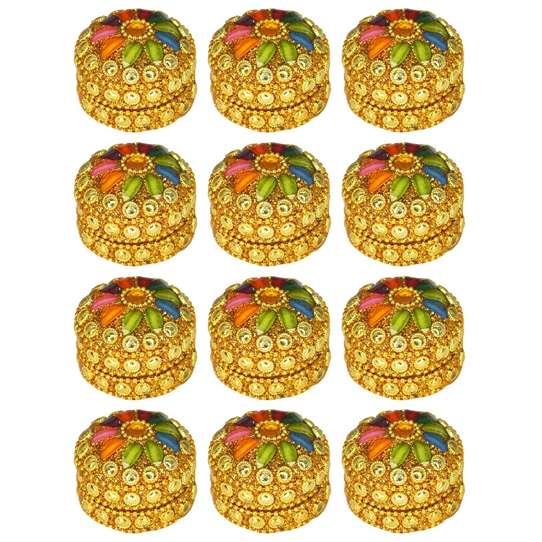 santarms Handmade Golden Small KumKum Box Handcraft Sindoor Box For Married Women Shadi Ka gifts| Kumkum Box Gift Fancy | Decoration Box For Gift & Fancy Sindoor Box | Sindoor Dibbi (Set Of 12)