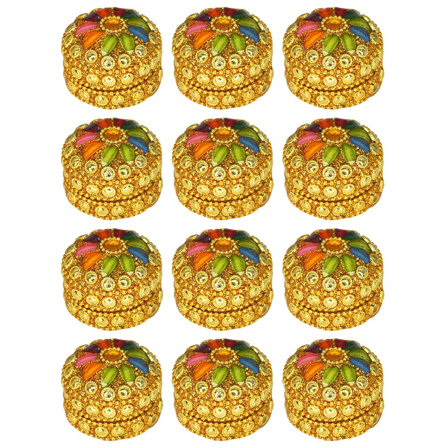 santarms Handmade Golden Small KumKum Box Handcraft Sindoor Box For Married Women Shadi Ka gifts| Kumkum Box Gift Fancy | Decoration Box For Gift & Fancy Sindoor Box | Sindoor Dibbi (Set Of 12)