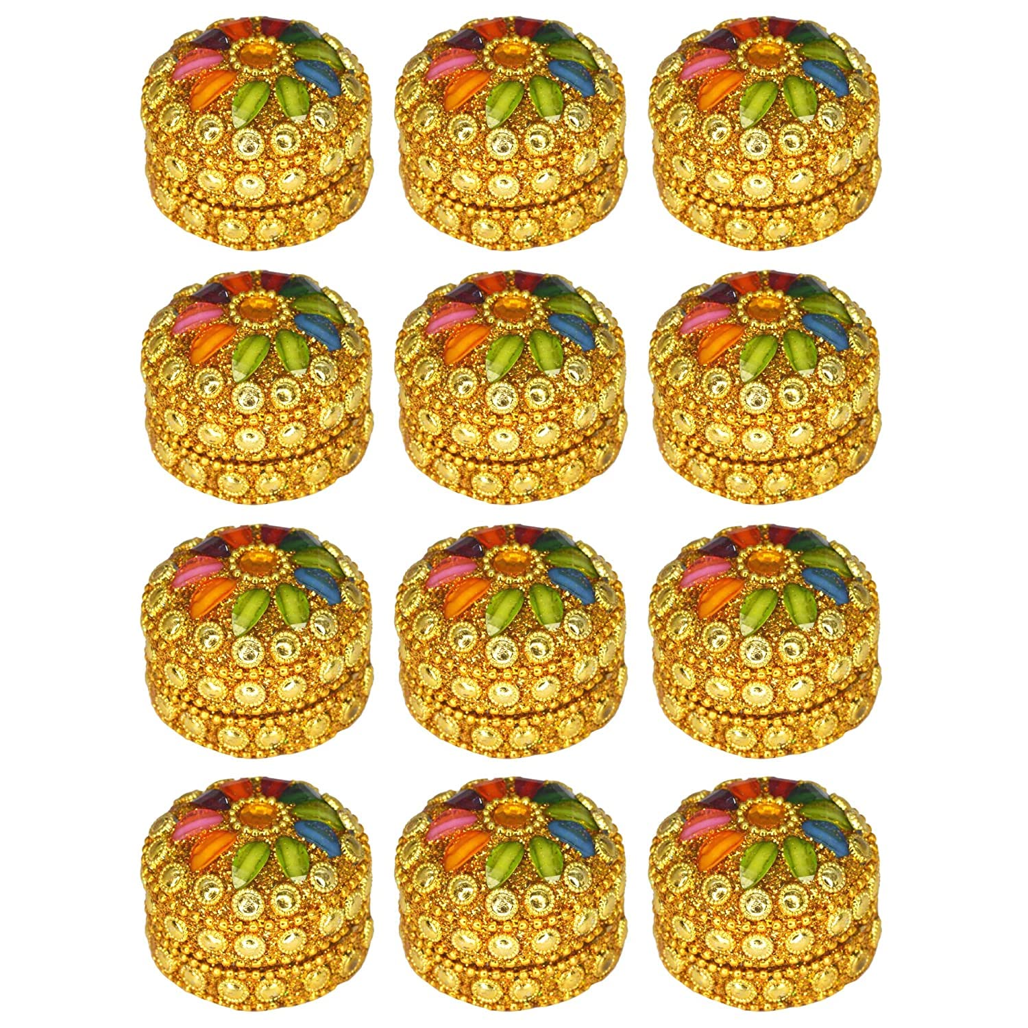 santarms Handmade Golden Small KumKum Box Handcraft Sindoor Box For Married Women Shadi Ka gifts| Kumkum Box Gift Fancy | Decoration Box For Gift & Fancy Sindoor Box | Sindoor Dibbi (Set Of 12)