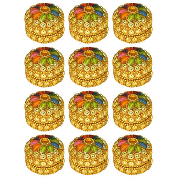 santarms Handmade Golden Small KumKum Box Handcraft Sindoor Box For Married Women Shadi Ka gifts| Kumkum Box Gift Fancy | Decoration Box For Gift & Fancy Sindoor Box | Sindoor Dibbi (Set Of 12)