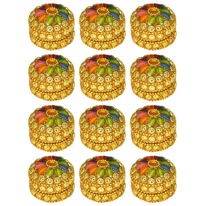 santarms Handmade Golden Small KumKum Box Handcraft Sindoor Box For Married Women Shadi Ka gifts| Kumkum Box Gift Fancy | Decoration Box For Gift & Fancy Sindoor Box | Sindoor Dibbi (Set Of 12)