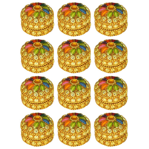 santarms Handmade Golden Small KumKum Box Handcraft Sindoor Box For Married Women Shadi Ka gifts| Kumkum Box Gift Fancy | Decoration Box For Gift & Fancy Sindoor Box | Sindoor Dibbi (Set Of 12)