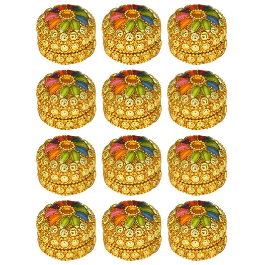 santarms Handmade Golden Small KumKum Box Handcraft Sindoor Box For Married Women Shadi Ka gifts| Kumkum Box Gift Fancy | Decoration Box For Gift & Fancy Sindoor Box | Sindoor Dibbi (Set Of 12)