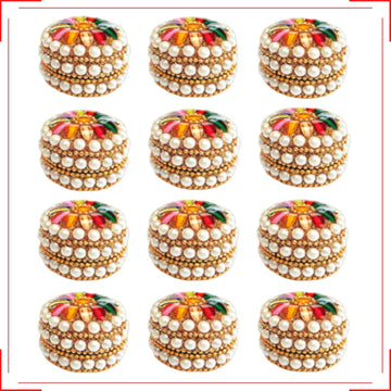 santarms Handmade Jaipuri Kumkum Box for Sindoor, Sindur Dani Moti Dibbi/Dabbi, Kumkum Small Storage Box with Sindor and Stick - Pack of 12