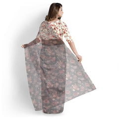 Hira Silk Organza Saree for Women, Printed Sari with Unstitched Blouse Piece for Woman