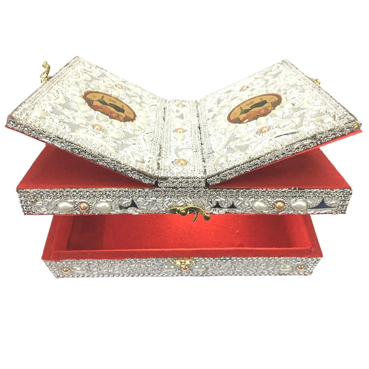 santarms Handmade Holy Quran Box with Rehal Stand for Reading Holy Quran Sharif Pak, Perfect for Wedding Gift