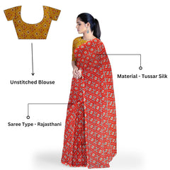 Hira Silk Printed Saree for Women, Tussar Silk Saree/Sari with Unstitched Blouse Piece, Kumkum Box and Red Sindoor