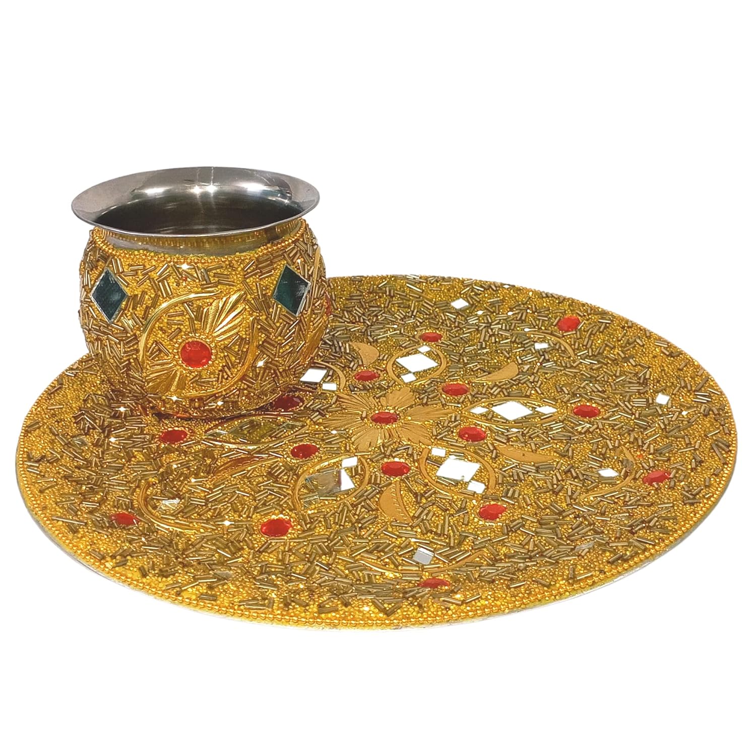 Santarms puja thali Set | Pooja thali Items with Duck Kumkum Box Decorative thali Set Kalash Diwali Decoration Diwali ka Gifts thali Lakshmi Ganesh aarti karwachauth Pooja Gift Items Pooja Articles