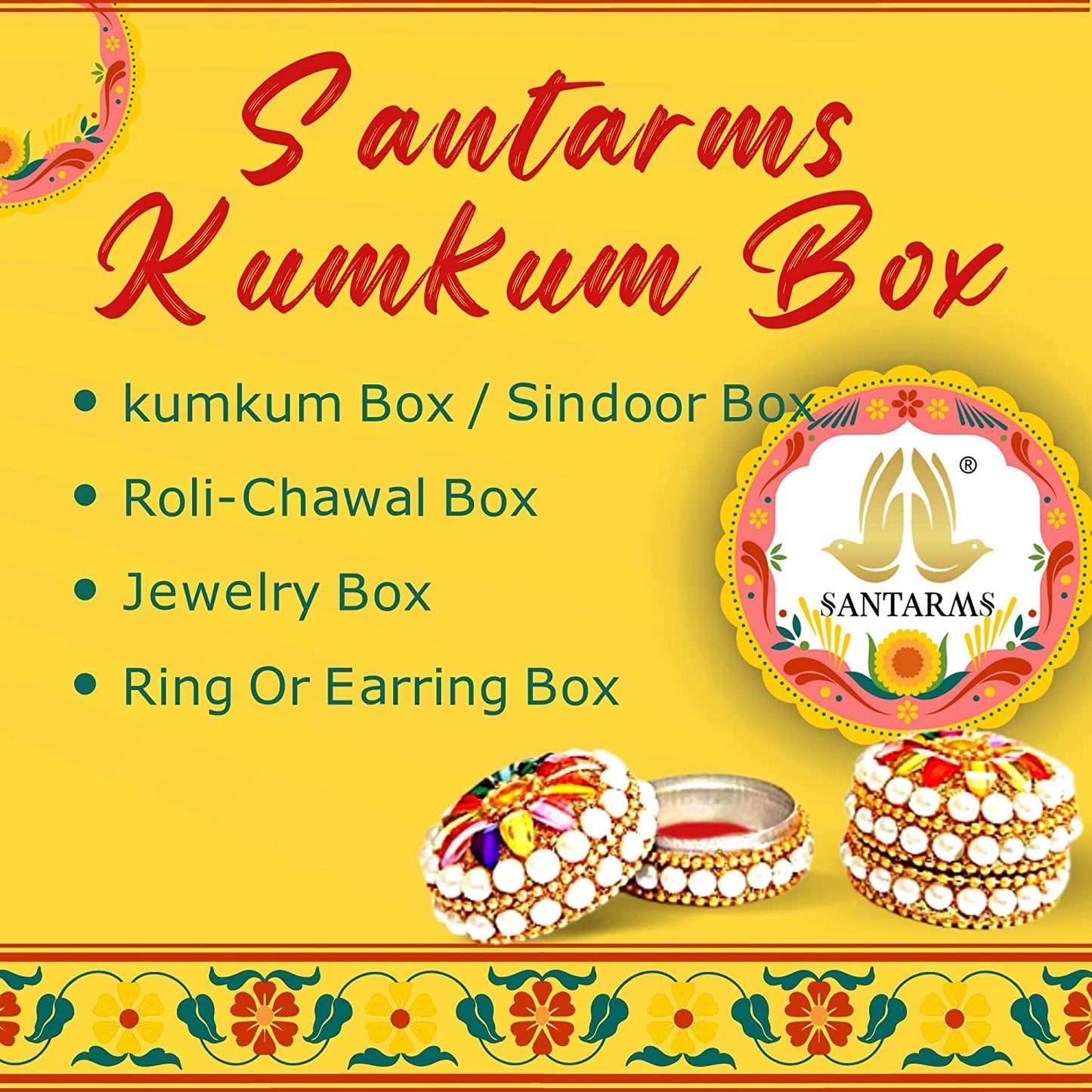 santarms kumkum sindoor Box handicrafts Fancy Stylish singhora shringar Box kumkum dabbi sindoor dabbi sindur dani with Tilak Stick (Set of 12)